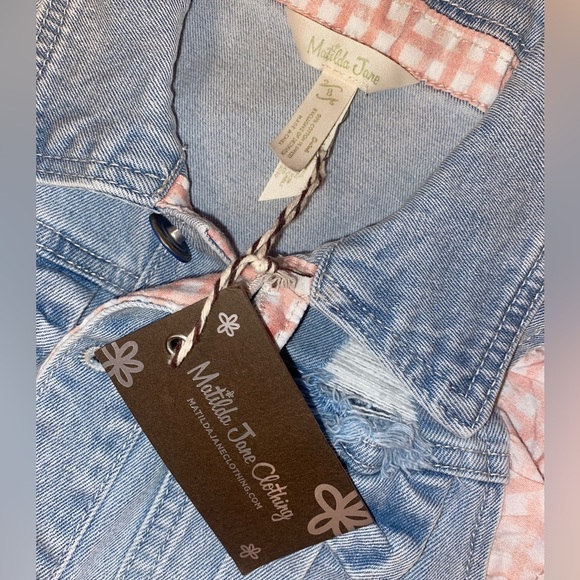 NWT Matilda Jane Light Wash Blue Denim Vest w/ Ruffled PNK Gingham Sleeves SZ 8 - Picture 4 of 6